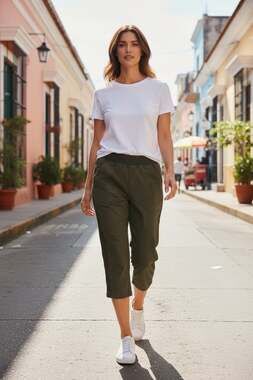 Wearables Olive Green Stretch Knit Cropped Cargo Capri Pants Size Large